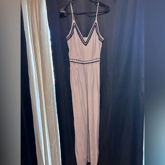 Striped Jumpsuit with Navy Embroidery - Size Large - Picture 1 of 6